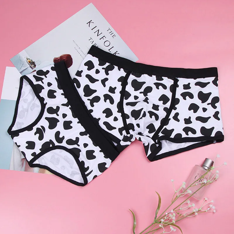 Cotton Couples Lovers Sexy Underwear Mens Boxer Women Panties Breathable Printing Shorts Cow pattern Underpants Clothing