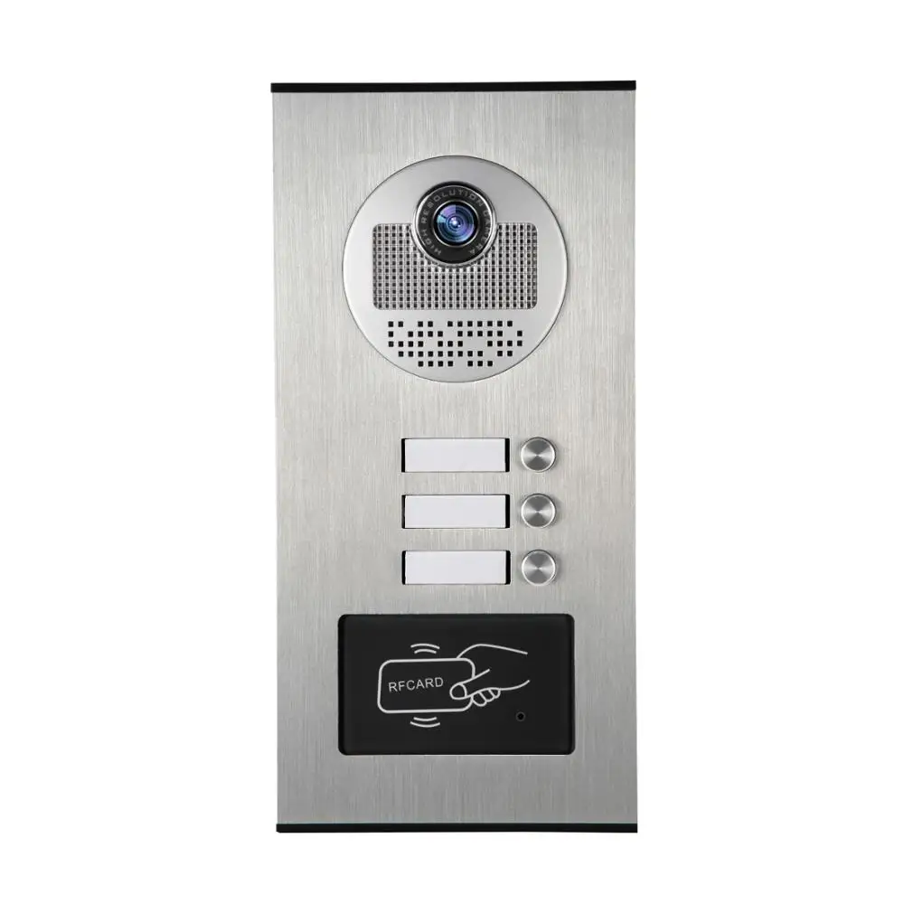 SmartYIBA 3 Units Apartment Video Intercom System Network Cable Connection Multi Call Buttons ID Keyfobs Unlock Doorbell Kits