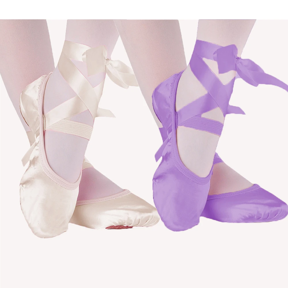 2020 Kids Bandage Children Ballet Shoes Pink Purple Apricot Red Canvas Ballet Dance Lovely Shoes Split Suede Sole