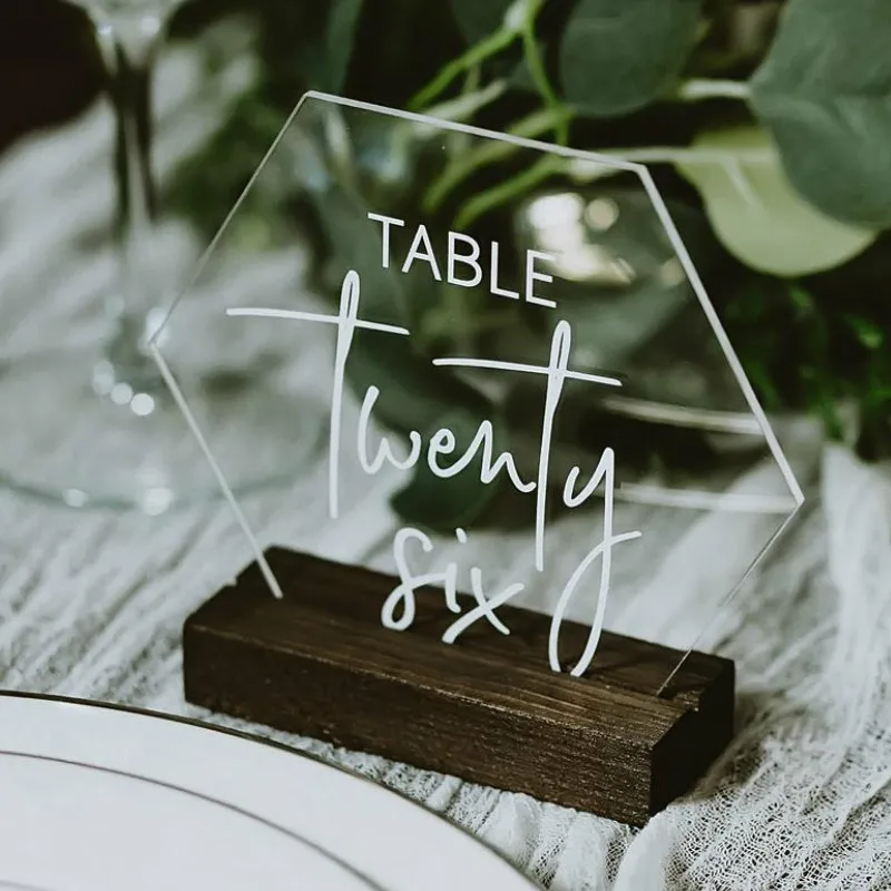 Wedding table numbers ,wedding sign Hexagon Acrylic Table Number Signs With Stands Perspex Modern Calligraphy