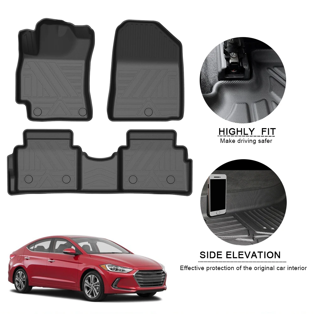 For Hyundai Elantra 2017 2018 2019 2020 Rubber Mats Inside The Car Waterproof Non-Slip Foot Pad TPE Car Floor Mats