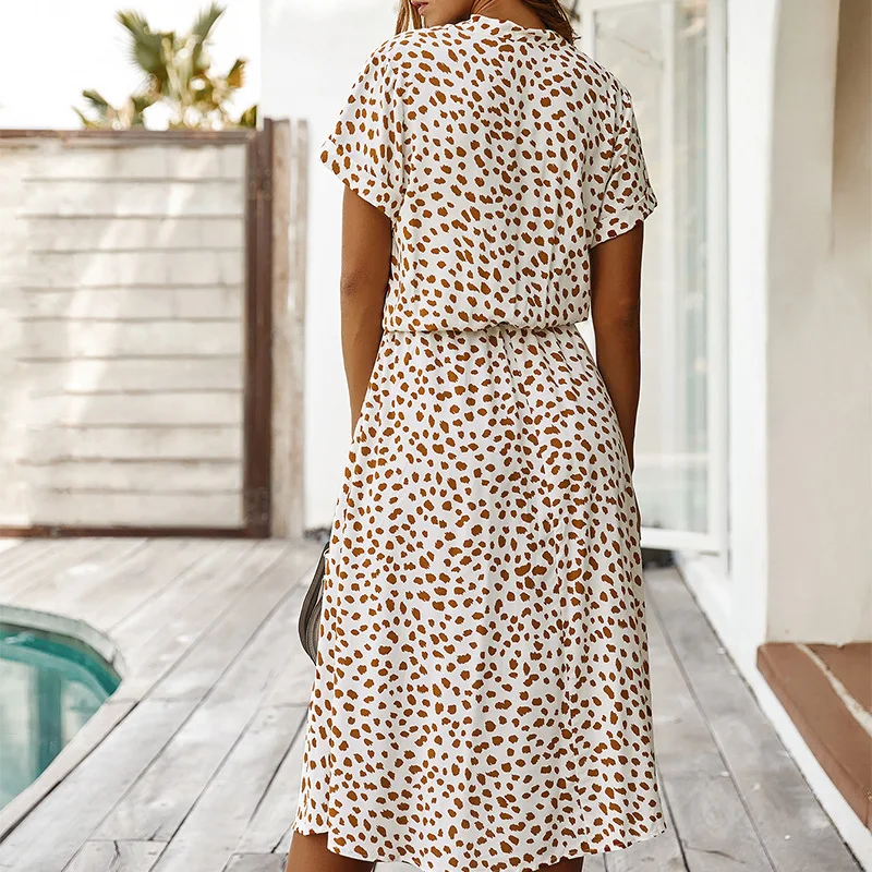 Dots Print White Summer Dress Women 2024 New Short Sleeve Tunic Vintage  Dress Casual Holiday Boho Beach Dress Vestidos