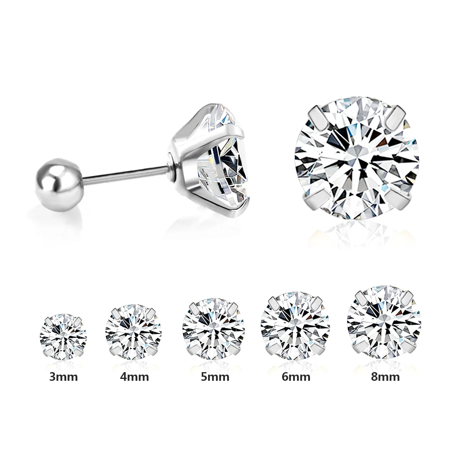 LUXUSTEEL Edelstahl Runde Kubische Zirkonia Ohrringe für Damen 2022 Silberfarben Mehrschichtig Kleine Größe Party-Ohrringe – Detail 2