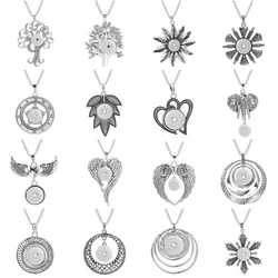New Snap Jewelry Metal Wing Heart Tree Snap Button Necklace Fit DIY 18mm Snap Buttons Jewelry for Women Men Pendant Necklace
