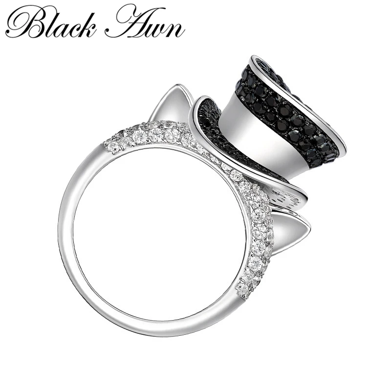 BLACK AWN 2022 New Silver Color Jewelry Cat Hat Ring For Women G099