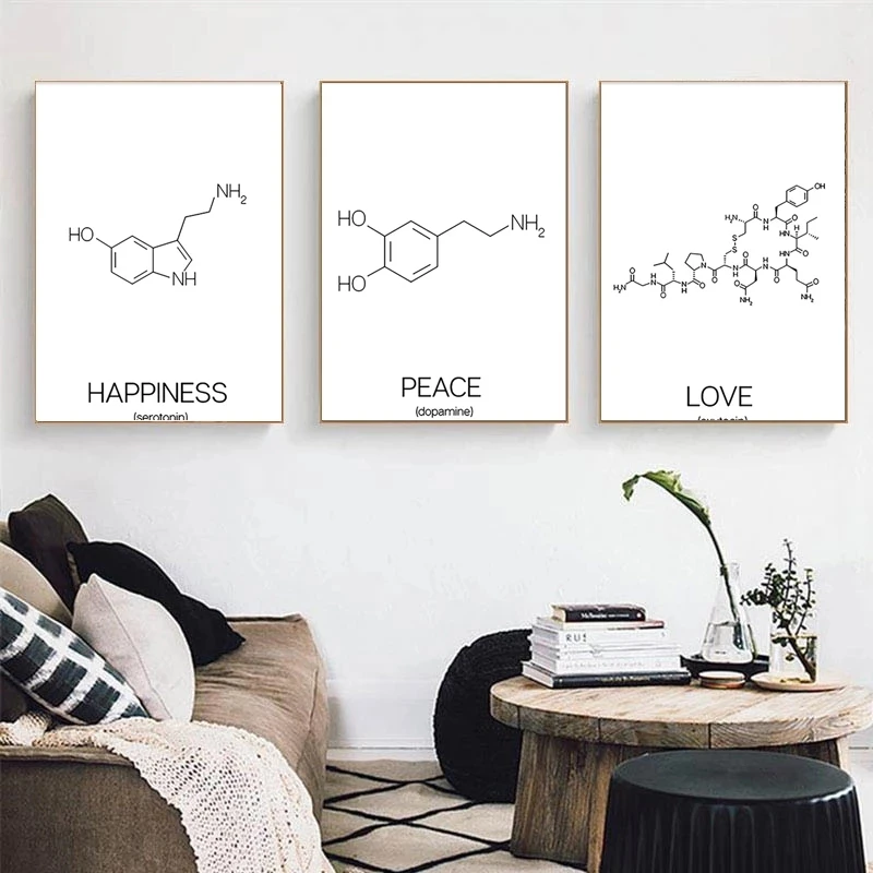 Love and Dopamine Line Drawing Molecule Serotonin Posters Prints Canvas Painting Chemistry Science Wall Art Picture Homed Decor