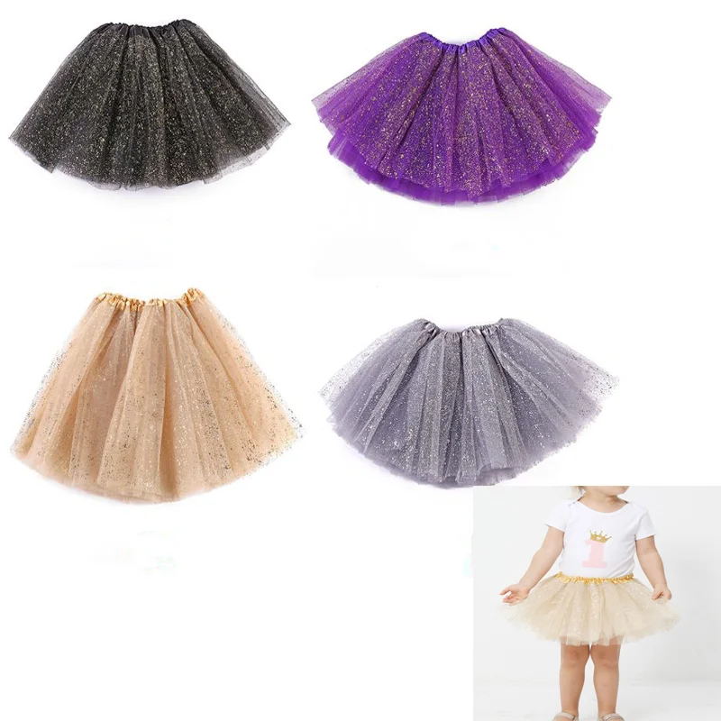 Infant Baby Girls Ballet Dance Tutu Skirt 3 Layers Tulle Glitter Golden Sequins Fluffy Princess Mesh Pettiskirt 0-8 Year