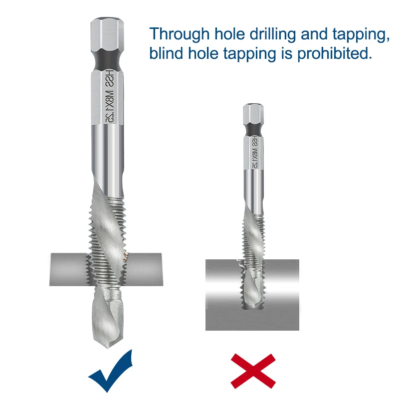 XCAN-grifo métrico de vástago hexagonal, herramienta de roscado de rosca HSS, combinado de grifo y taladro en espiral, M3, M4, M5, M8, M10, M12