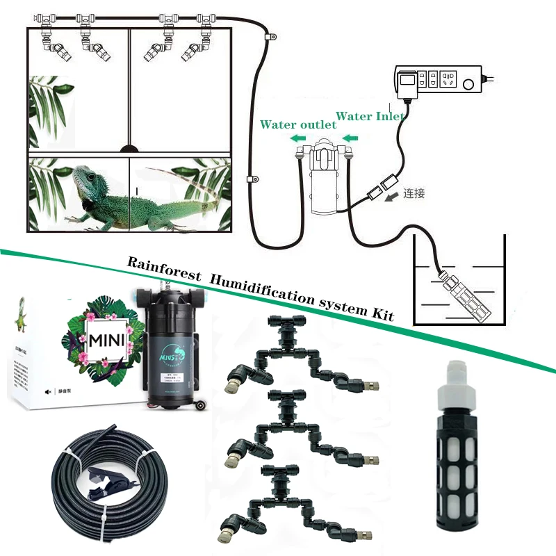 

Reptiles Fogger Mist Sprinkler Rainforest Tank Pet Humidification Cooling system Reptile Pet Terrarium Misting System