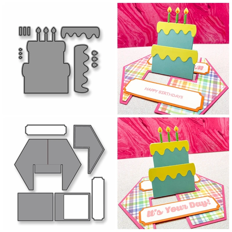 Pop Up Diy Card & Birthday Cake Card Metal Cutting Dies New 2021 Scrapbook Die Cuts Pop Up Card with A Cake Decorative Papercard