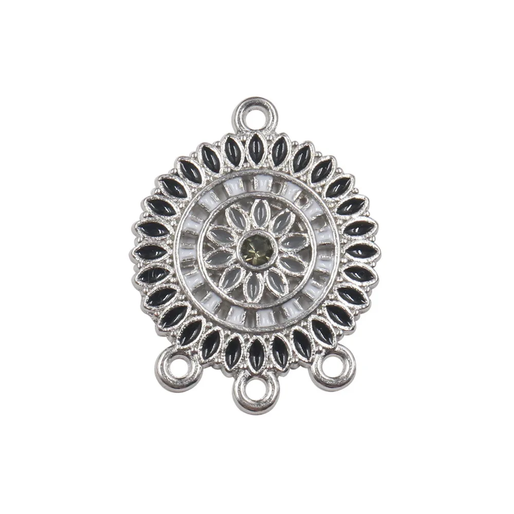 12 Stück Antik-Silber Blumen-Verbinder Schmuckanhänger Drei-Loch-Ohrring-Fassung Charms DIY Ohrring-Verbinder – Detail 7