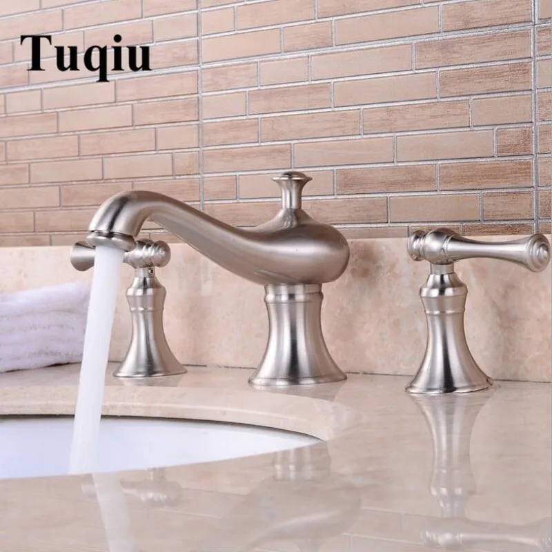 

Vidric Basin Faucets Polished Nickel North American style Bathroom Sink Faucet widespread 3 Hole Bathroom basin Mixer