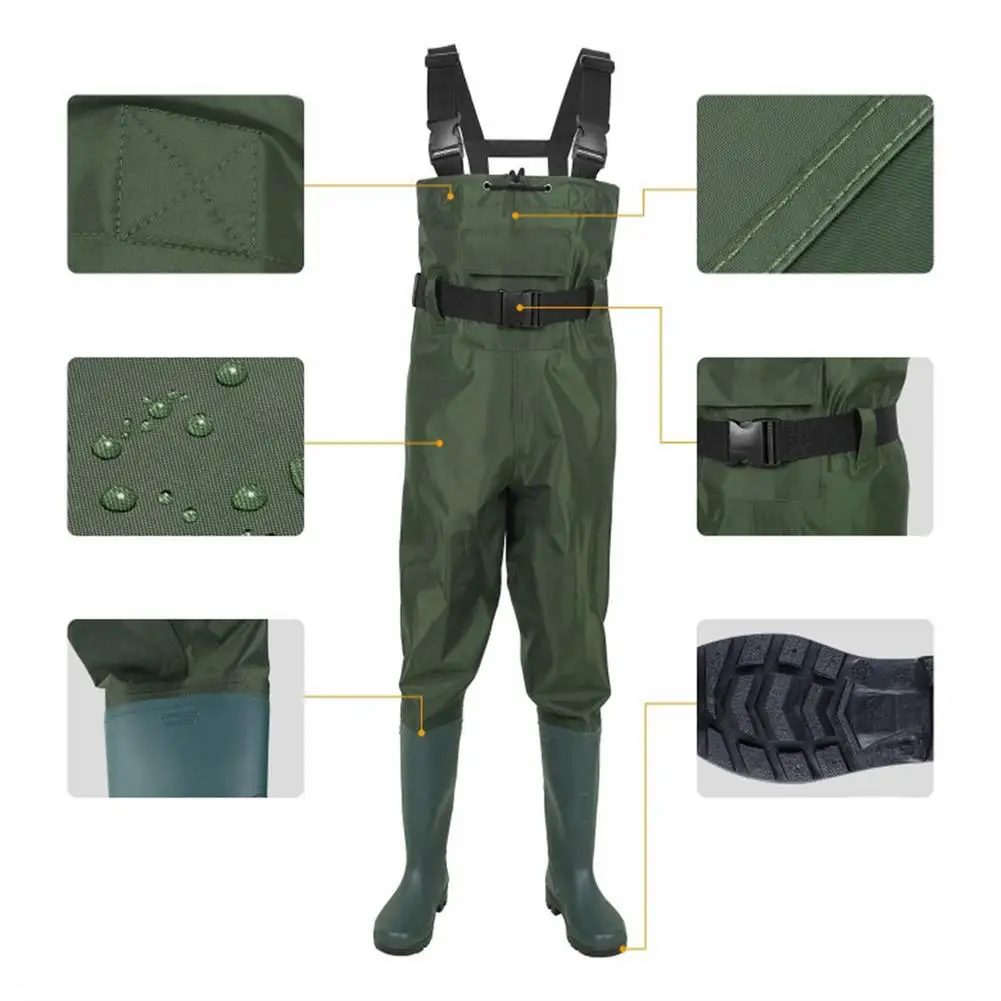 Combinaison de pêche imperméable demi-longueur, pantalon de pataugeoire, salopette de pêche avec bottes, chasse, nylon à peu près trempé