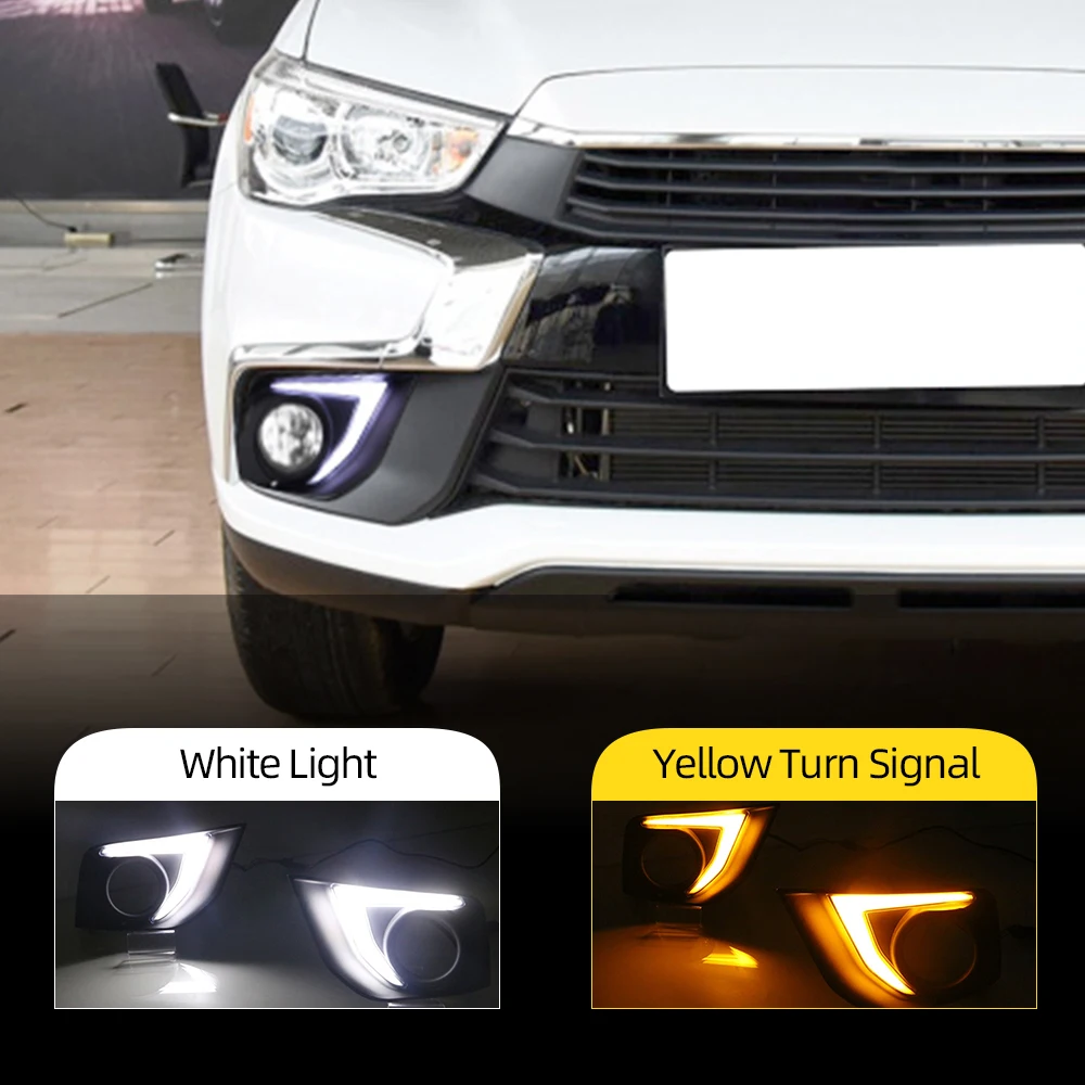 LED Daytime Running Lights For Mitsubishi Outlander Sport ASX RVR 2016 2017 2018 2019 DRL Fog lamp cover with yellow signal