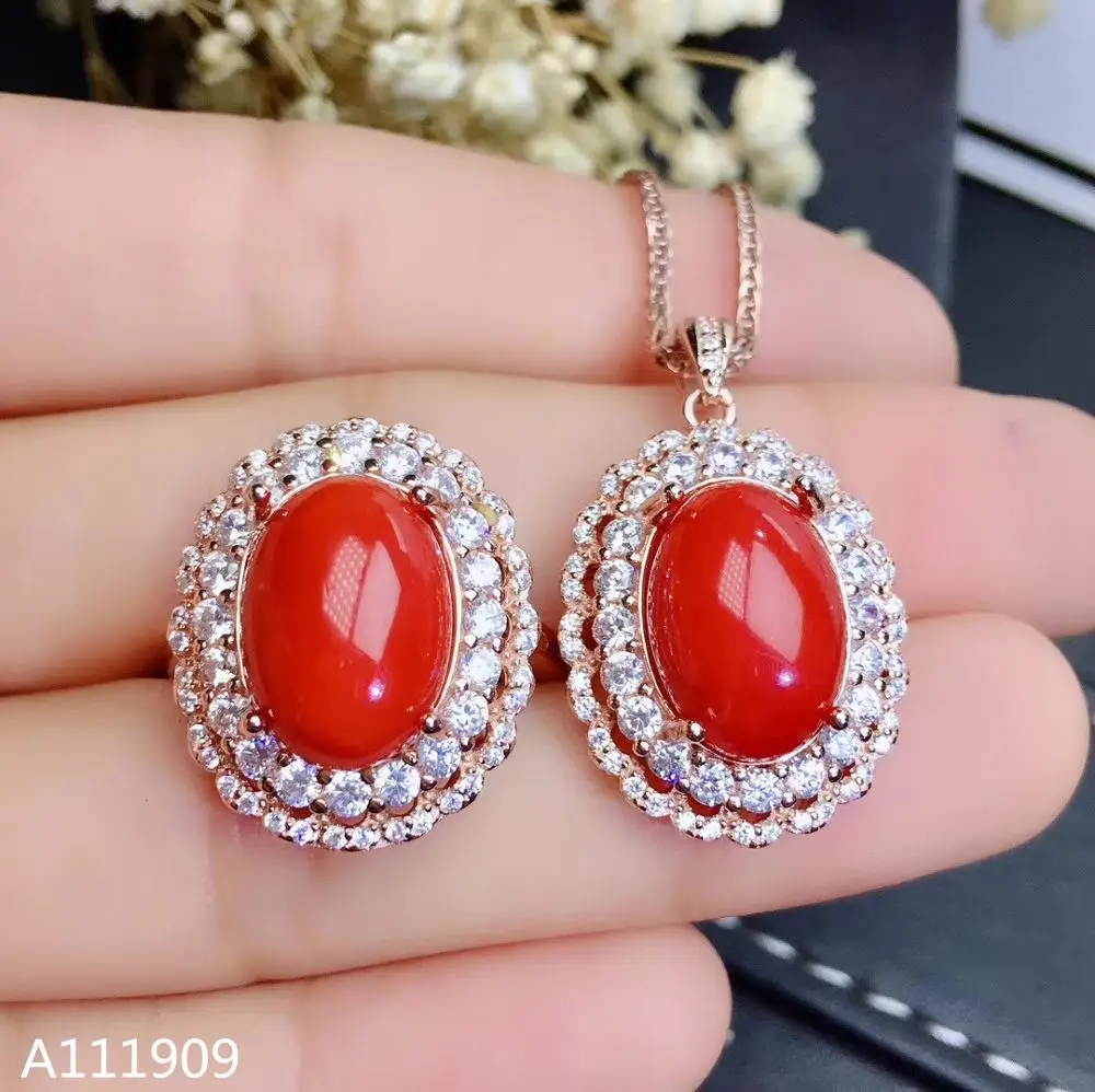 KJJEAXCMY boutique jewelry 925 sterling silver inlaid Natural Red Coral female suit support detection exquisite