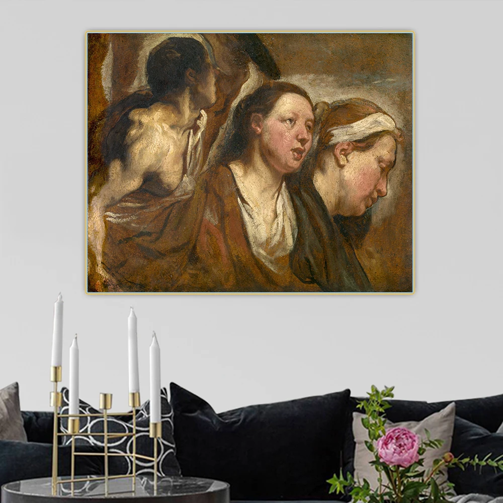 Jacob Jordaens《Two female heads and torso of a warrior》Canvas Oil Painting Artwork Aesthetic Picture Wall Decor Home Decoration