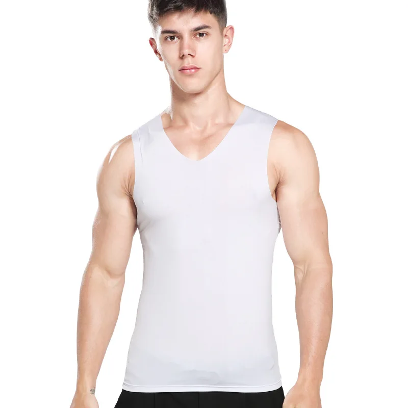 No Trace Men Vest Tank Tops Underwear For Mens Undershirt Transparent Shirts Male Bodyshaper Fitness V-Neck Thin Sleeveless 4XL