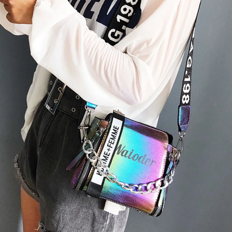 Laser Women Letter Shoulder Bag INS Popular Female Handbag Holiday PU Messenger Bags For Lady Design Exquisite Crossbody Bucket