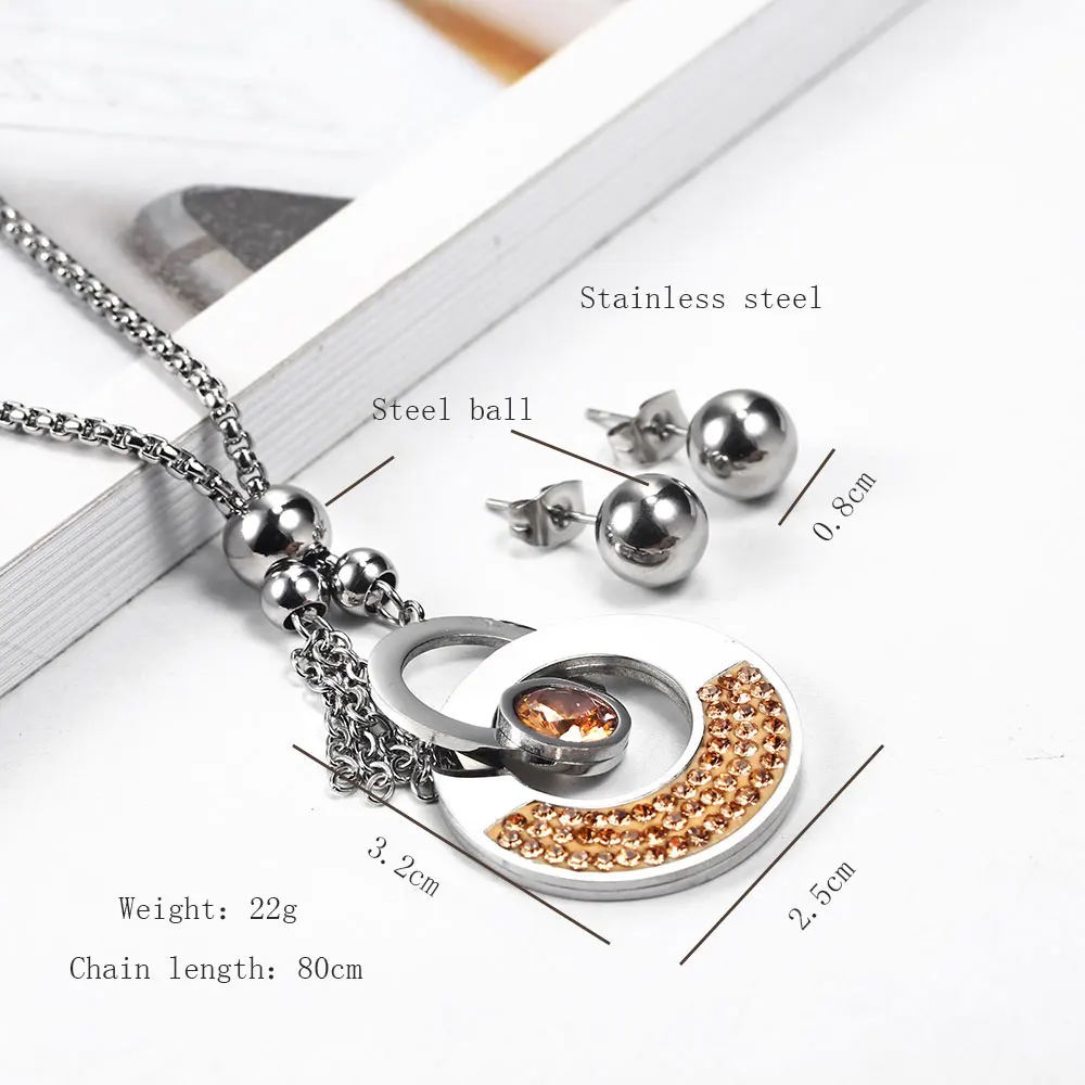 OUFEI Stainless Steel Jewelry Crystal Woman Vogue 2021 charm For Woman Jewelry Sets Necklace Earrings set Jewelry Accessories
