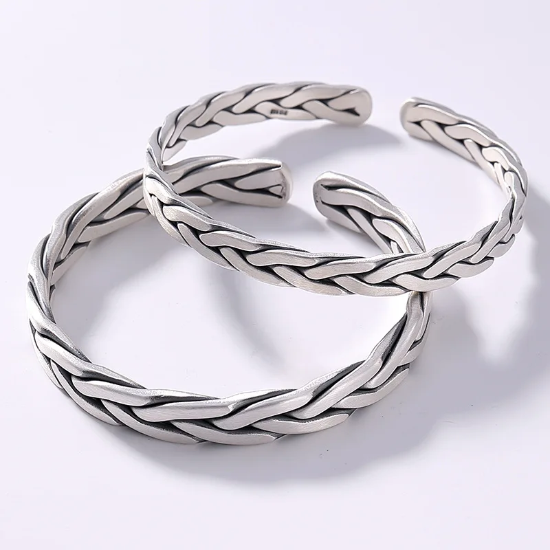 

★twist bracelet pure silver retro opening men's and women's personality Bracelet 999 full Silver Lovers Silver Bracelet