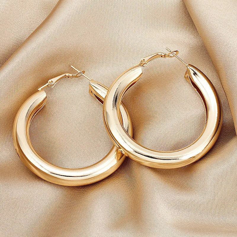 BLIJERY Trendy Fashion Thick Circle Hoop Earring For Women Punk Jewelry Shiny Gold Color Statement Earrings Brincos Femme