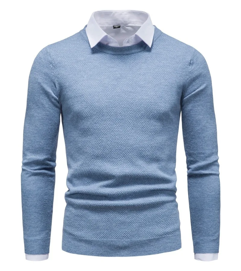 

Men Winer New Casual Solid Thick wool Cotton Sweater Pullovers High Elasticity Fashion Slim Fit O-Neck size S-4X