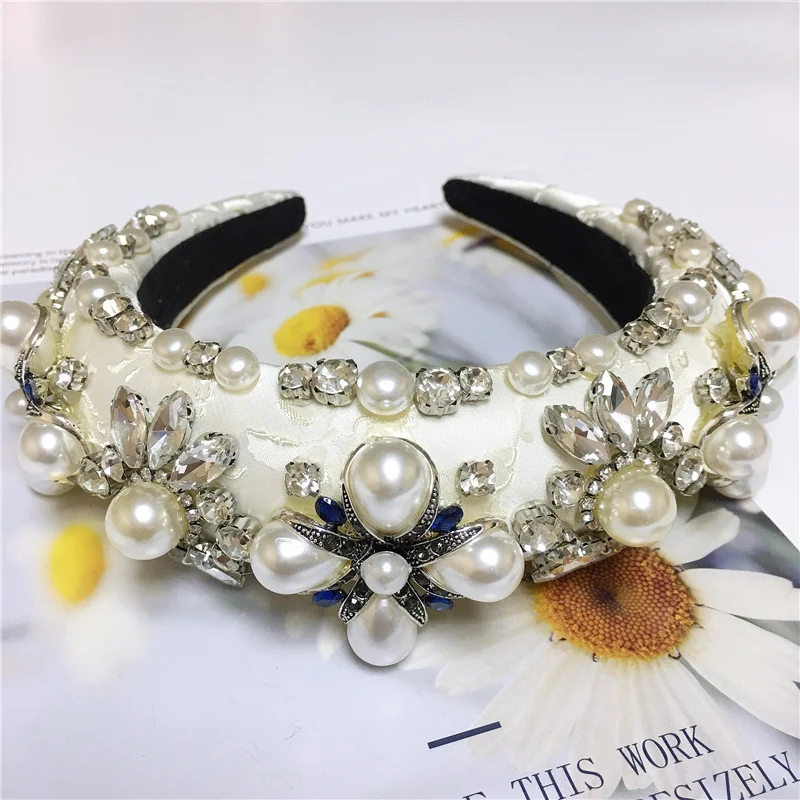 25 Styles Flower Velvet Padded Rhinestone Headband Pearl Baroque Crystal Hairband Luxury Retro Wide Hair Hoop For Women Girls