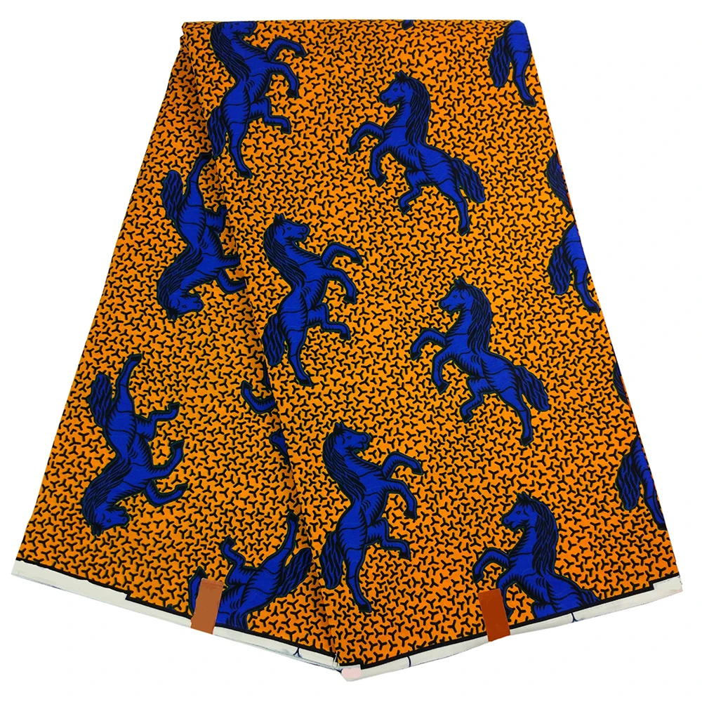 Tela africana con estampado de caballos finos, tela de diseño de moda, Ankara, 2019 algodón, cera Real, 100%