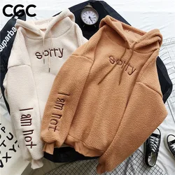 CGC-Hoodies grandes de manga comprida feminino, pulôver de bolso casual, moletons femininos, tops Harajuku, pano grosso, 2021