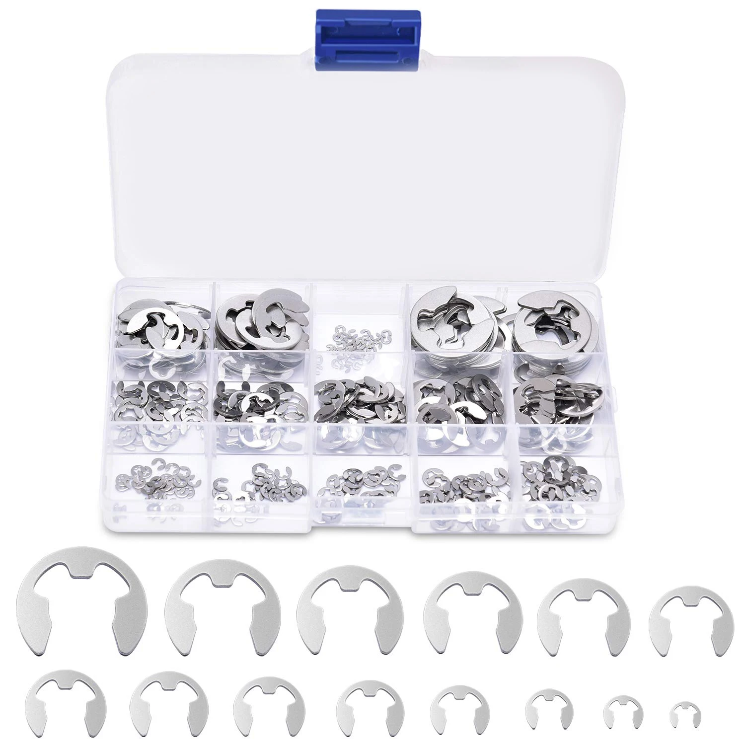 

380PCS 304 Stainless Steel Stainless Steel E Clip washer Assortment Kit Circlip retaining ring for shaft fastener 1.5mm-15mm