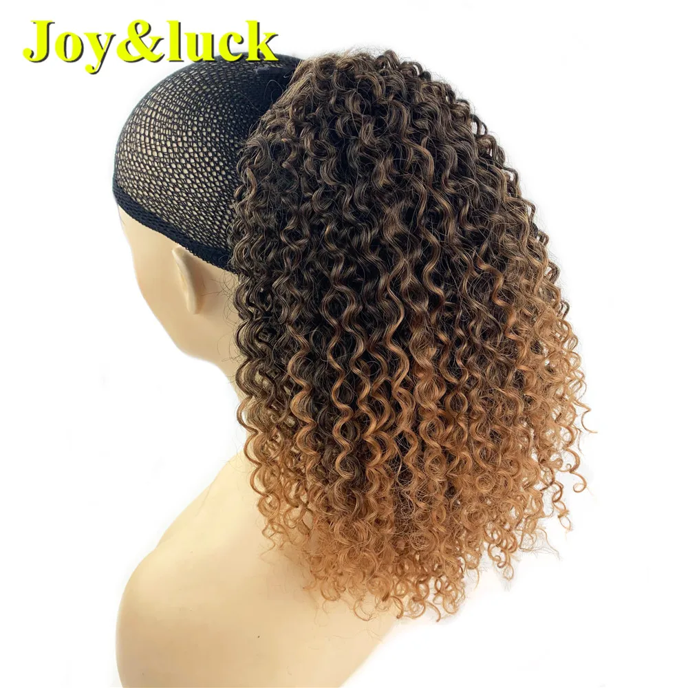 Joy&luck Afro Kinky Curly Puff Drawstring Ponytail for African Black Women Brown Color Synthetic Chignon Hair Style