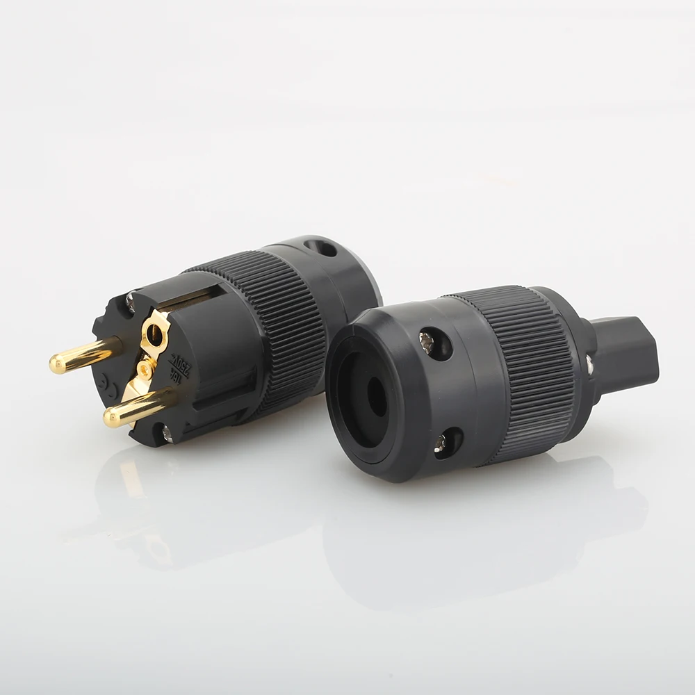 Pair GE+GC Gold Plated Hi Fi Eur Schuko Power Connector EU Schuko Gold-Plated Audio Mains Power Plug Connector +IEC for HIFI