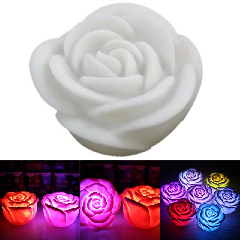 Romantic LED Floating Rose Flower Candle Night Light Colorful Wedding Decoration Bedroom Party Indoor Decor LL@17