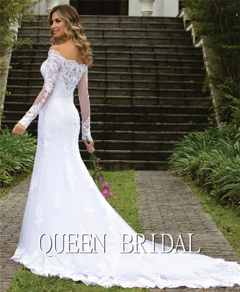 Custom Made New Design Wedding Dresses Mermaid Sweetheart Long Sleeve Tulle Lace Beading Simple Sexy Wedding Gowns CO34