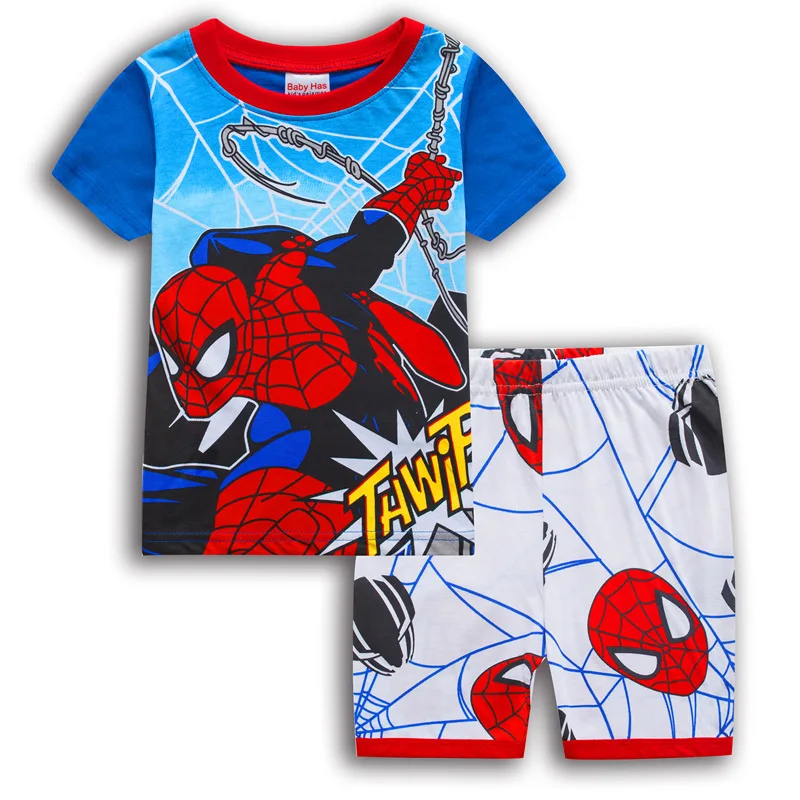 Summer New Boys Girls The Avengers Pajamas Set SpiderMan Short Sleeve Suit Cotton Cartoon Sleepwear Childrens Sets