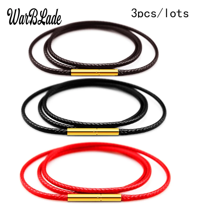 

3pc/lots Top Quality Leather Cord For DIY Men Women Necklace Jewelry Wax Rope Chain With Stainless Steel Clasp 1mm 1.5mm 2mm 3mm