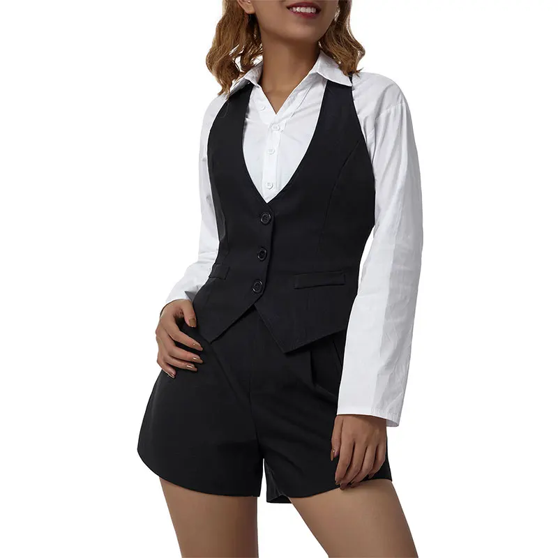 Chaleco negro de talla grande S-2XL para mujer, ropa de trabajo, Chaleco Corto ajustado para mujer, chaqueta sin mangas para oficina, primavera 2021