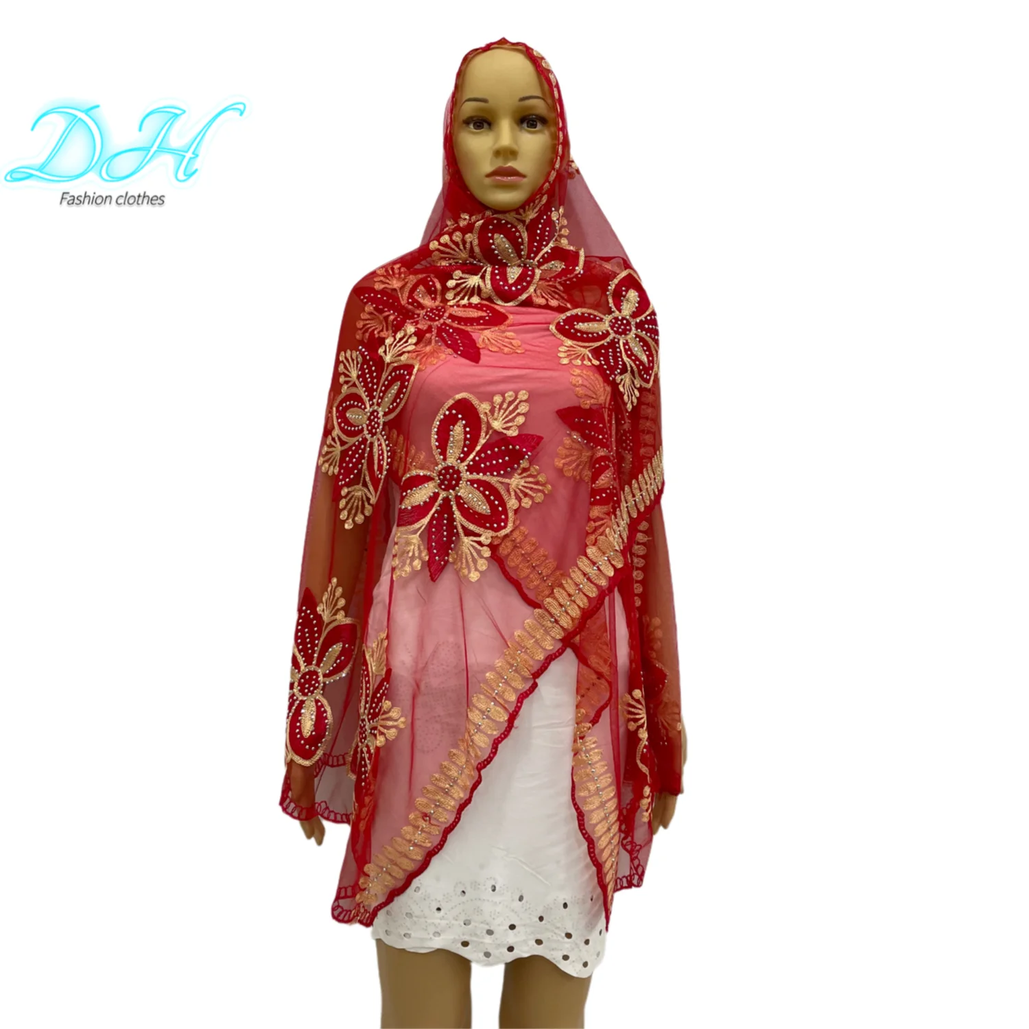 

2021 African Islamic Women Scarf Fashion Pashmina Turban Pray Embroidered Shawl Wrap Muslim Set Small Size Hijab for Lady DH068