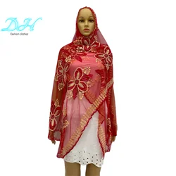 2021 African Islamic Women Scarf Fashion Pashmina Turban Pray Embroidered Shawl Wrap Muslim Set Small Size Hijab for Lady DH068