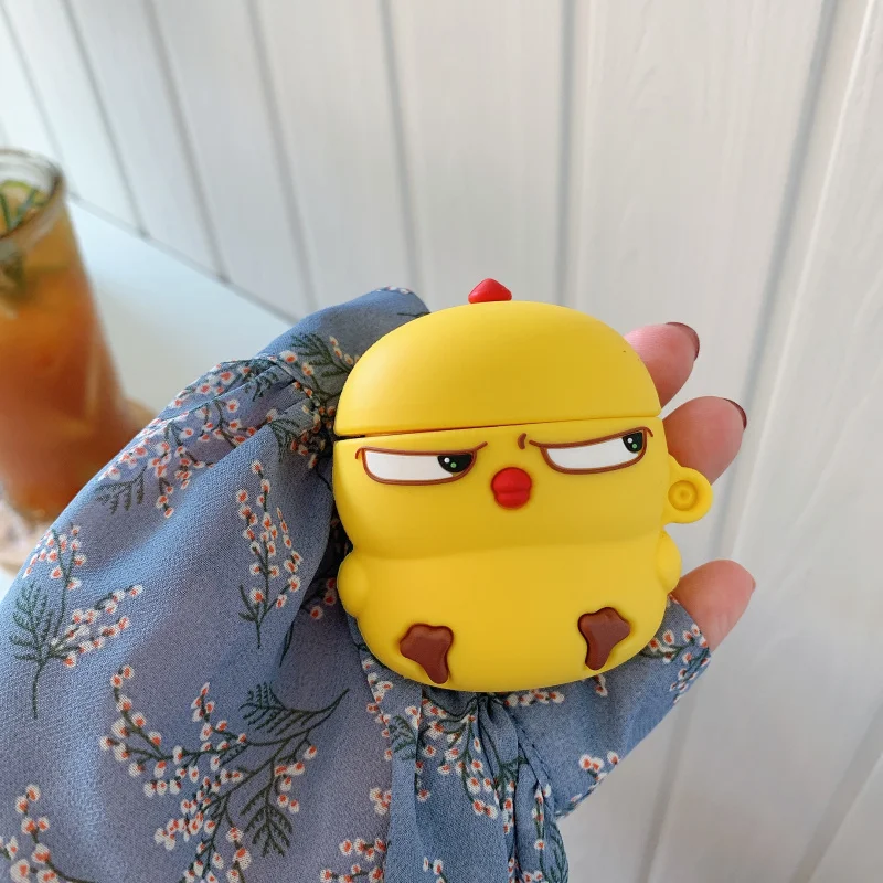 Etui na słuchawki AirPod Angry Yellow Chick Cute Soft Silicone Earphone Cases For Apple Airpods 1 2 pro Case Protect Cover Funda Keychain