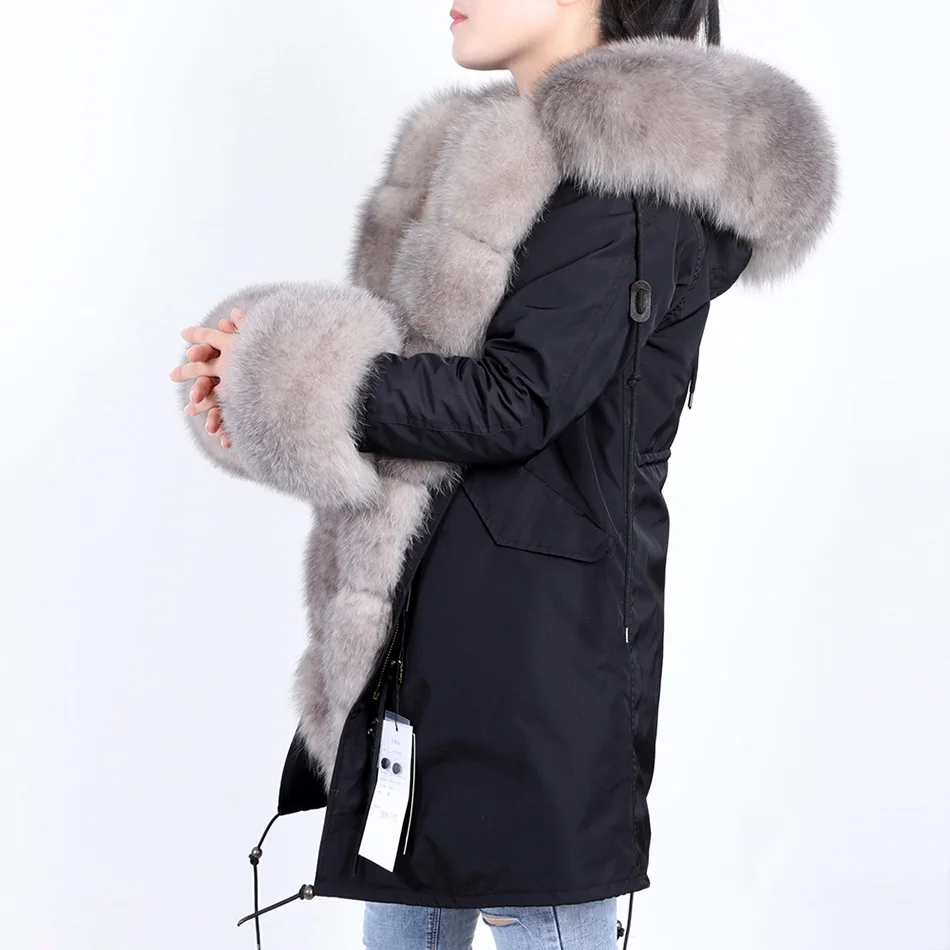 Maomaokong Women coat winter natural raccoon fox fur collar long coat real rabbit fur lining parkas Women\'s jacket