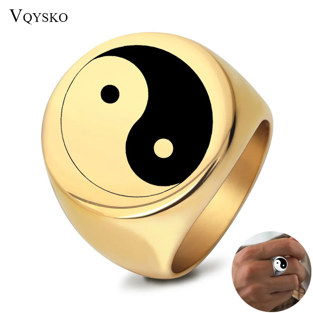 New Arrival Stainless Steel Pun Chia Tai Chi  Yin Yang Gossip Ring For Men Fashion Finger Statement Jewelry Party Wholesale