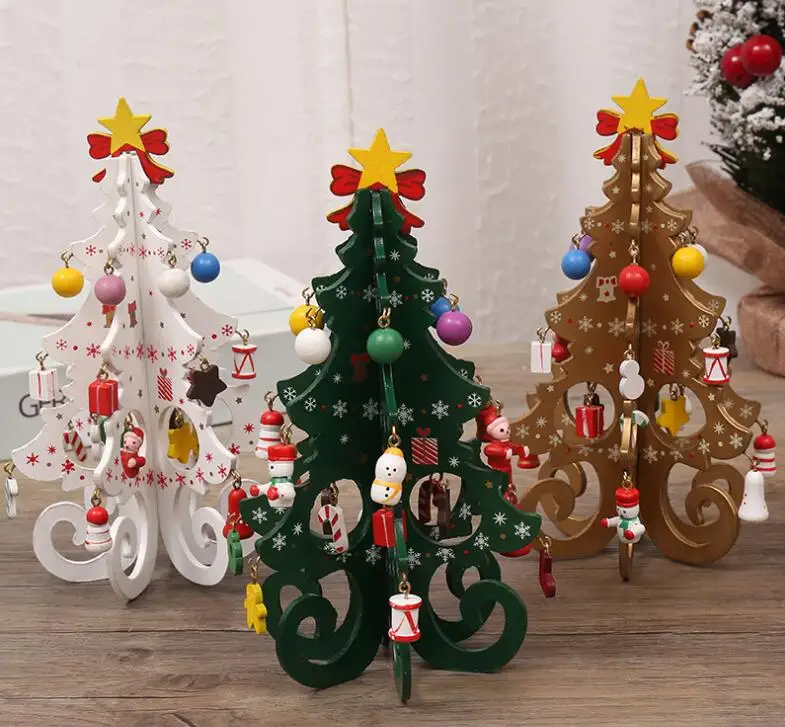 Wooden Christmas tree children hand-made diy three-dimensional Christmas tree scene layout Christmas decorations