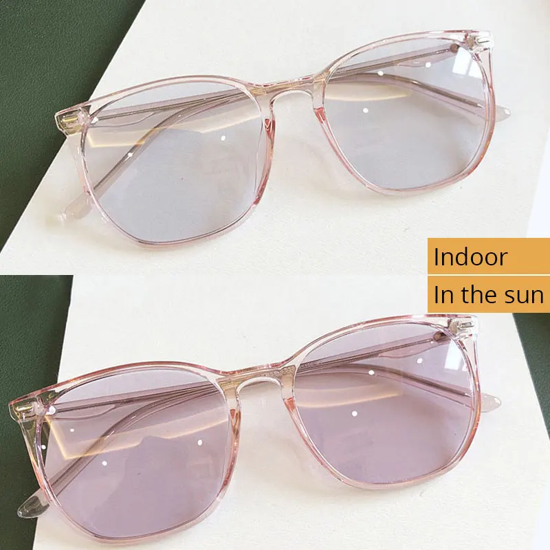 Photochromic Sunglasses With Polarized Lens Pink Purple Crystal Color Change Glasses Transparent TR90 Eyeglasses Frame for Women