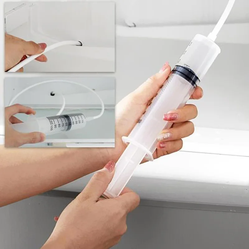 Refrigerator Drain Dredge Cleaning Set Long Flexible Brush Fridge Hole Cleaner Scrub Brush Home Suction Syringe Cleaning Device