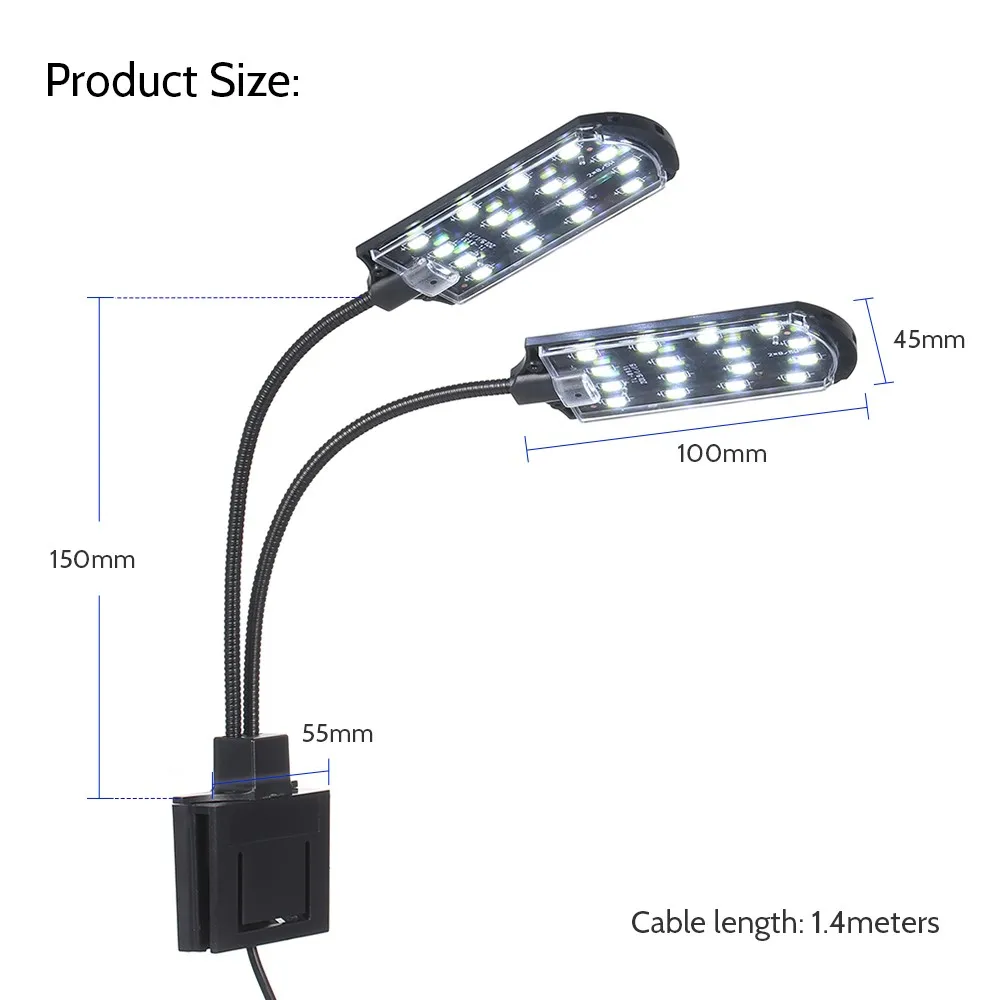 Lampe d'aquarium à 36 LED ac220 v 15W, double extrémité, éclairage Flexible et pliable, lumière blanche Portable