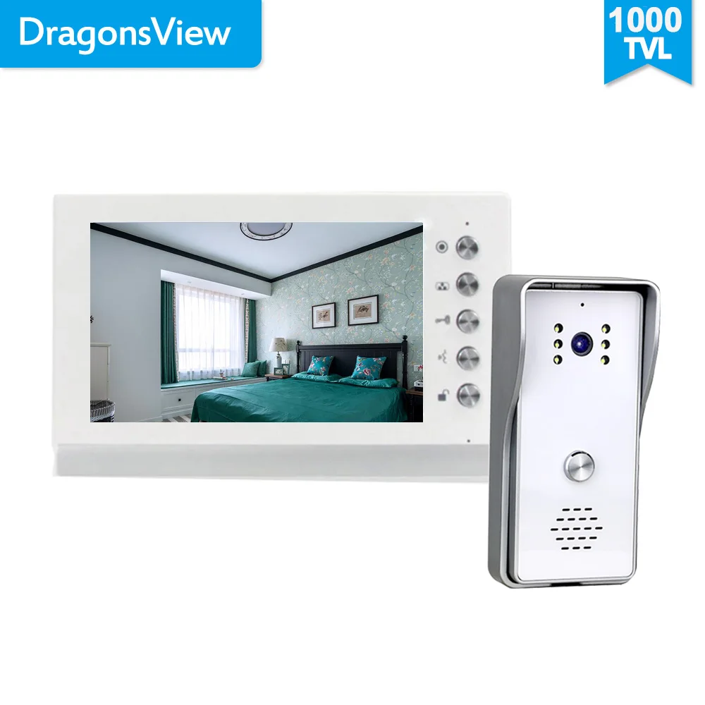 ใหม่ 7 นิ้วประตูวิดีโอโทรศัพท์ Doorbell Intercom ระบบกล้อง 1000TVL ปลดล็อค Talk กันน้ํา