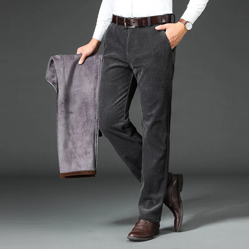 Pantalones informales de pana gruesos y cálidos para hombre, moda de negocios, estilo clásico, versión ajustada, pantalones de lana, ropa de marca masculina, invierno