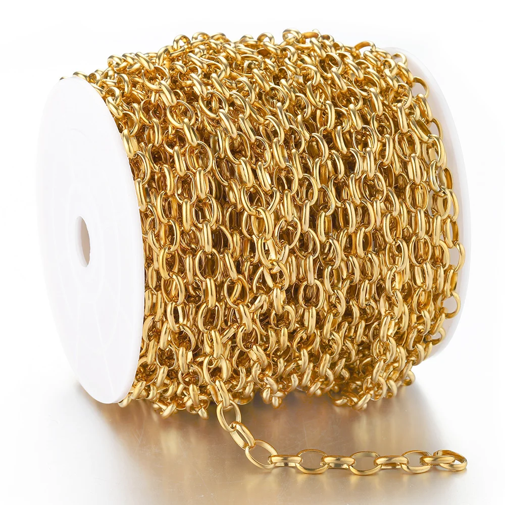 Nicht verblassende 1 Meter 7,5 mm Edelstahlkette Gold Halskette Rolo Starke Gliederkette für Armband Schmuckherstellung Zubehör DIY – Detail 1