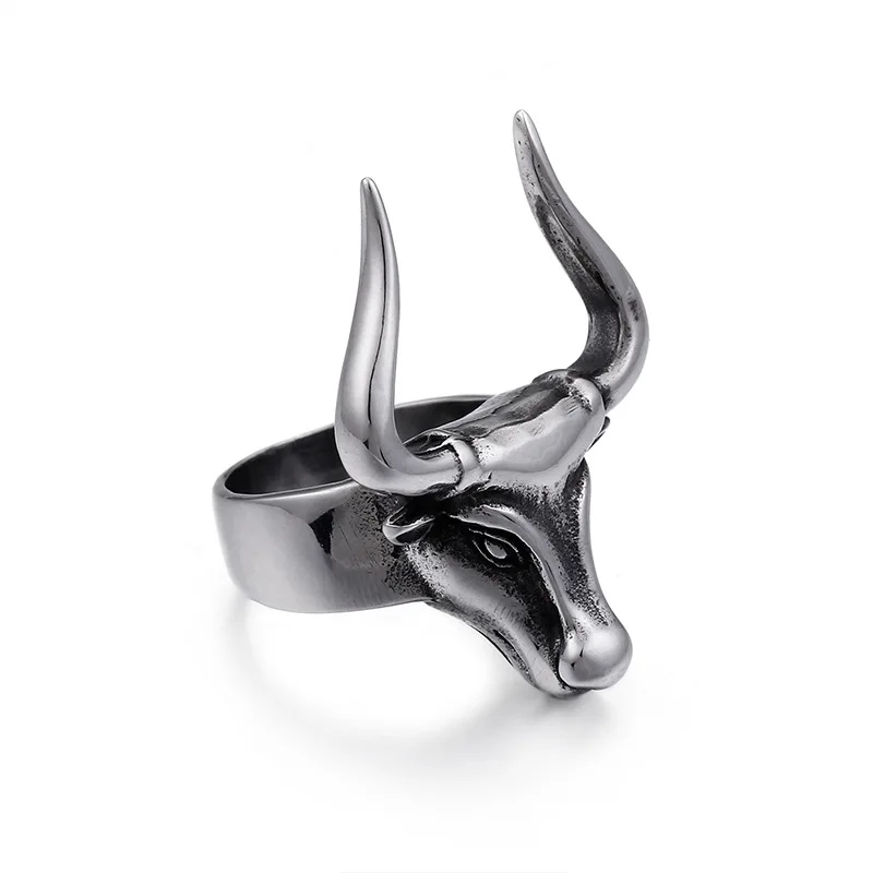 

Cross-border e-commerce source titanium steel zodiac cow head ring index finger ring punk accessories accessories wholesale